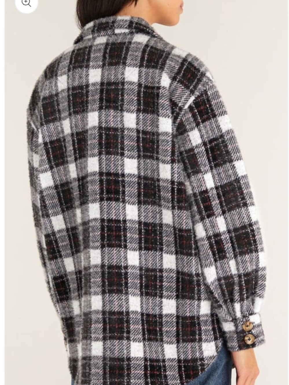 Z Supply Plaid Tucker Jacket Fuzzy Sweater Texture White Gray Black Red Casual S - Picture 5 of 16